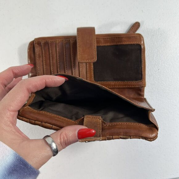 Valenca Holland Brown Woven Distressed Leather Wallet Credit Card ID Holder - Picture 8 of 13